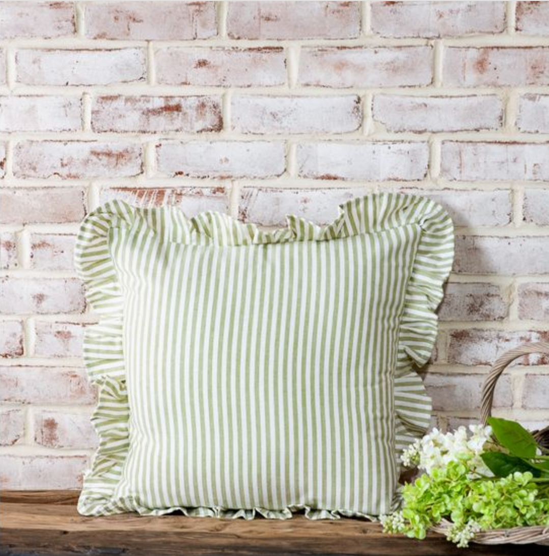 PDCC064 Sage Stripe Ruffle Edge Pillow