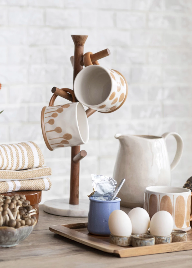 AH3197 Mango wood & Marble Mug Rack