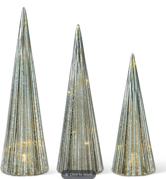 55170A-SG-2 Sage Green Mercury Glass Vertical Ribbed LED Tress with Timer