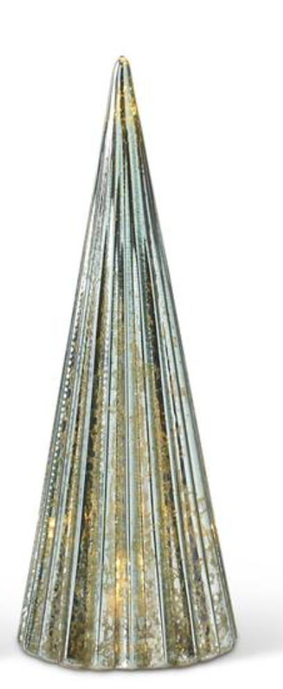 55170A-SG-2 Sage Green Mercury Glass Vertical Ribbed LED Tress with Timer