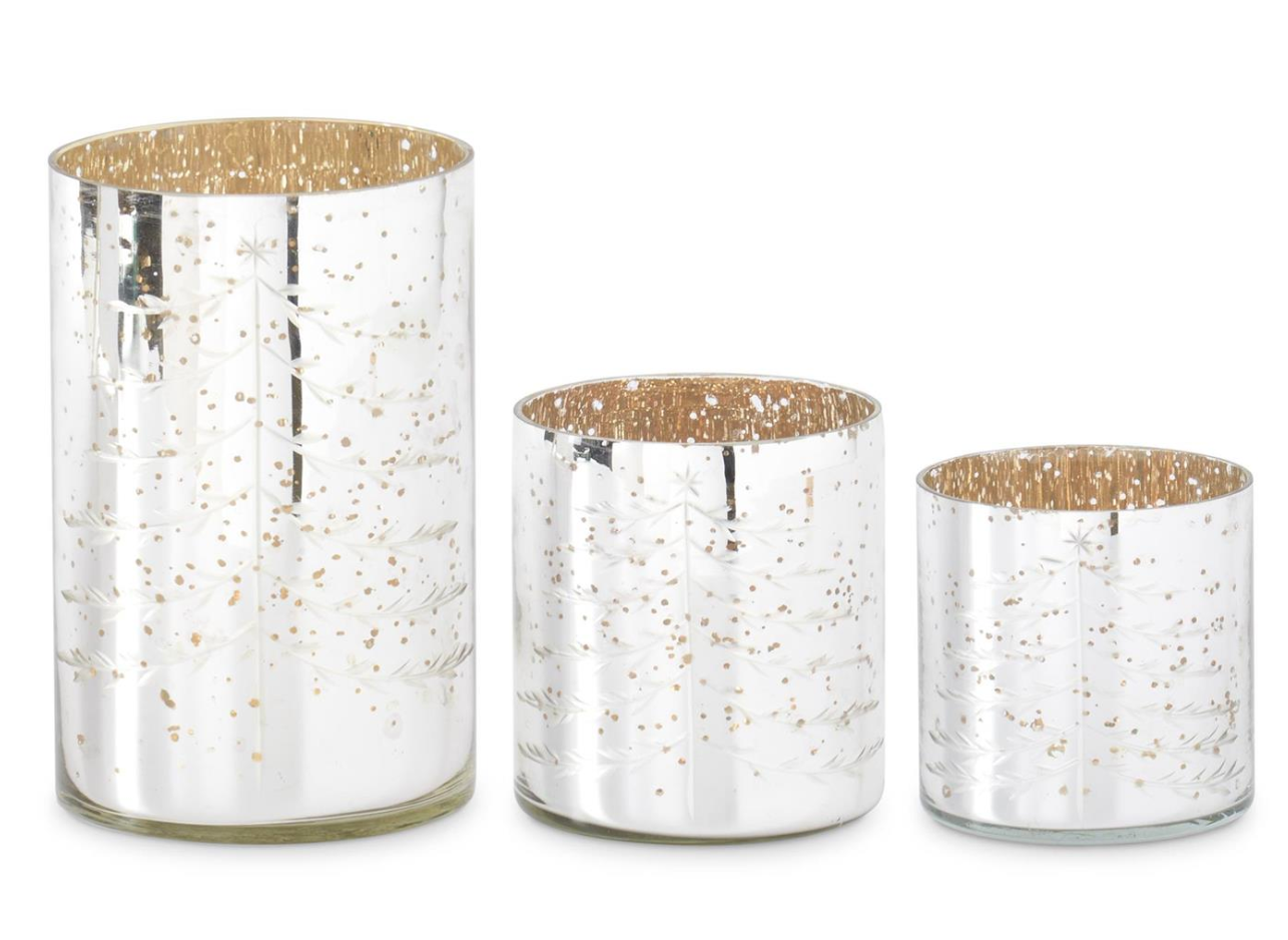 55277A-2 Silver Mercury Glass Candleholders with Christmas tree