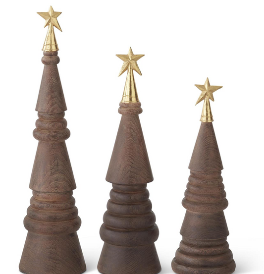 55526A-3 Brown Resin woodgrain Christmas Tree with Gold Star