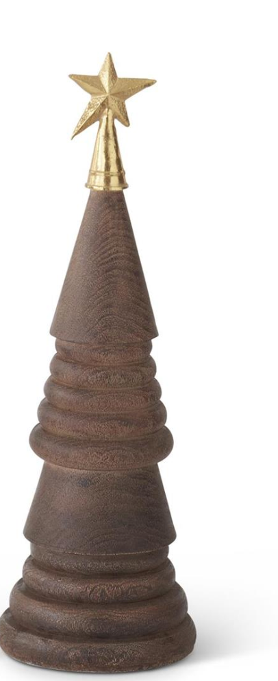 55526A-1 Brown Resin woodgrain Christmas Tree with Gold Star