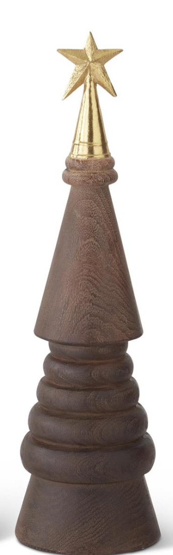 55526A-2 Brown Resin woodgrain Christmas Tree with Gold Star