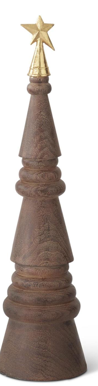 55526A-3 Brown Resin woodgrain Christmas Tree with Gold Star