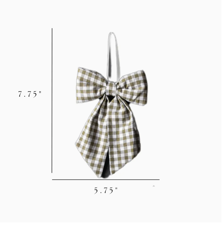 Green Fabric Gingham Bow- small
