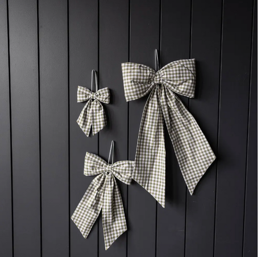 Green Fabric Gingham Bow- small