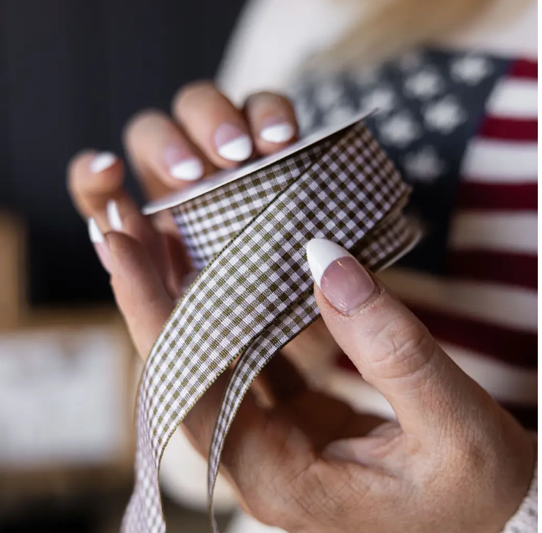 Gingham Olive Holiday Ribbon- medium