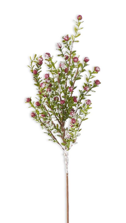 55153A-RD 21" Glittered Snowy Red Berry Leaf Bush