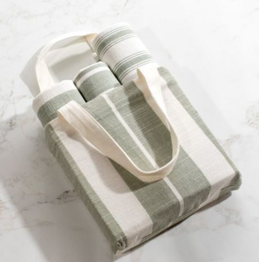 PDBX013 3 Piece Green and white  towel set
