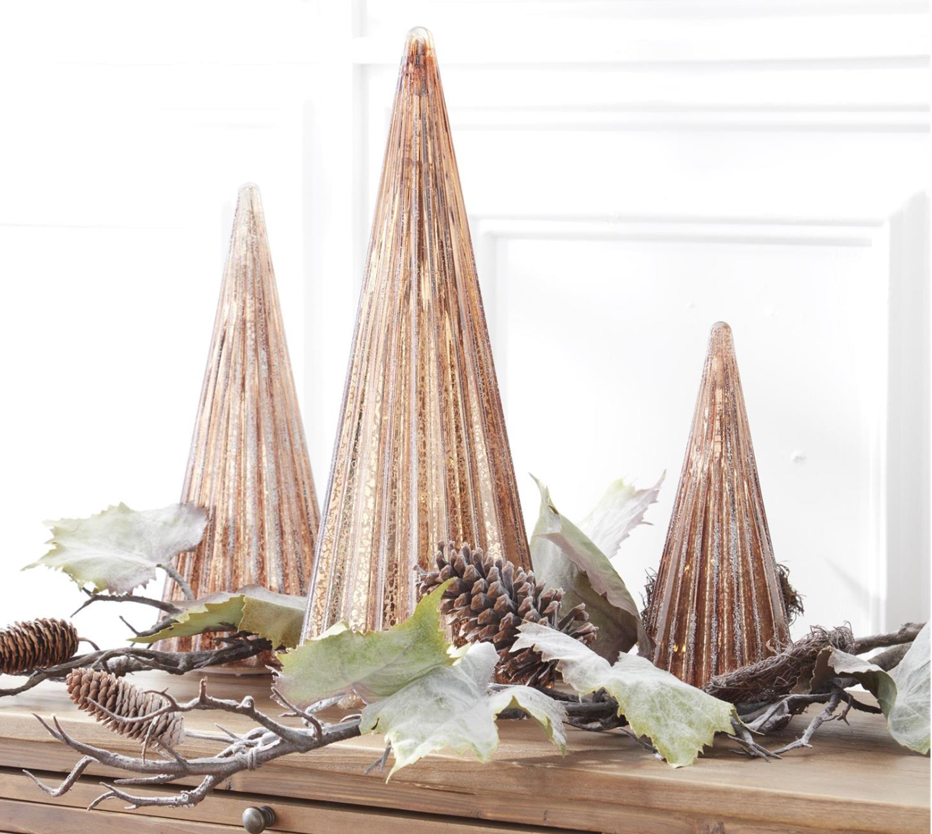 54931A-CP-1 Ribbed Frosted Copper LED Mercury Glass trees with Timers