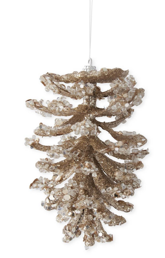 55886A-GORS Rose Gold iced Sequin Bead Pinecone Ornament