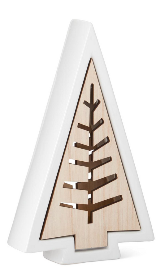 55906A-2 White dolomite wood Cutout insert Trees with Led light and timer