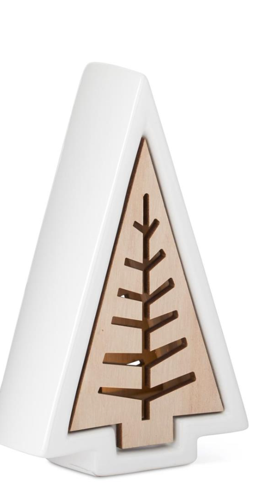 55906A-1 White dolomite wood Cutout insert Trees with Led light and timer