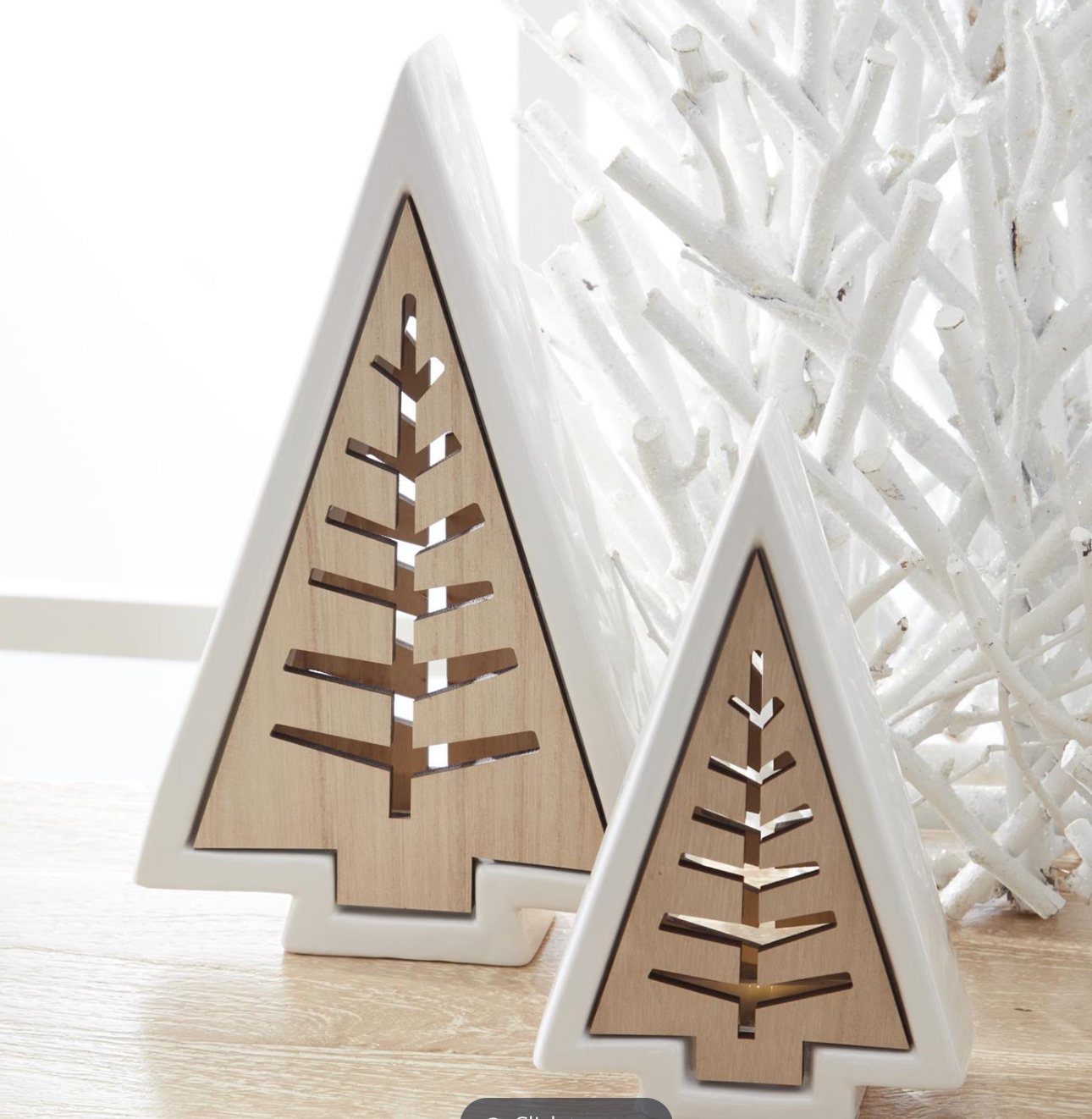 55906A-1 White dolomite wood Cutout insert Trees with Led light and timer