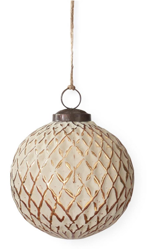 56357A Cream & Gold Glass ornament