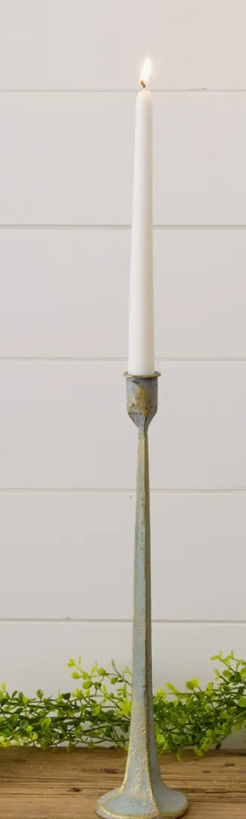 8T2318-S Hand Forged Metal Candle Holders, Verde Green Patina