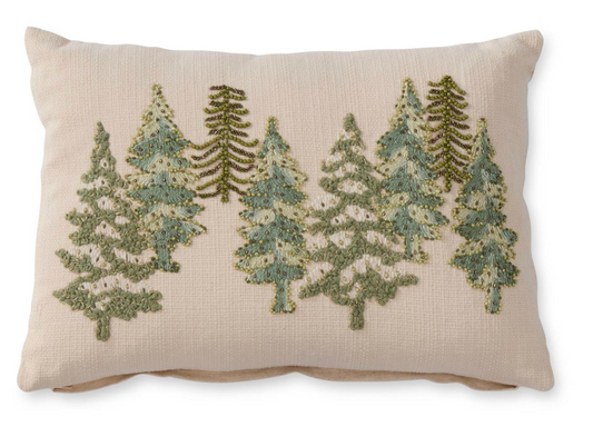 55833A 14" Cream Cotton Linen Lumbar Beaded Christmas Tree Pillow