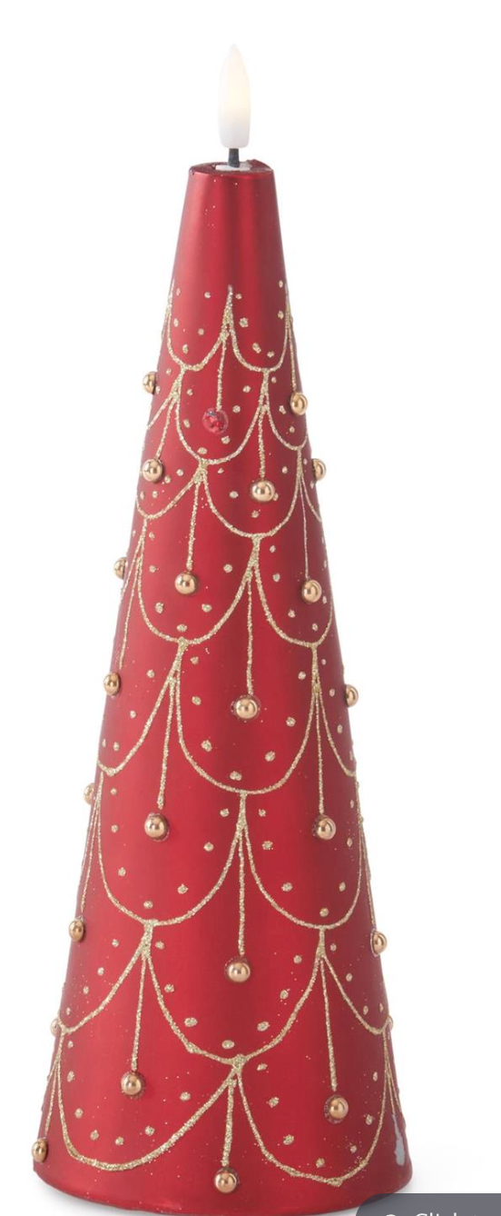 56065C-RD-1 8.75" Gold Trim Red Pillar Candle with Led Moving Flame