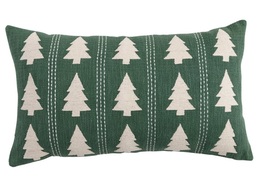 XS8977 Cotton Slub Lumbar Pillow with Trees Pattern