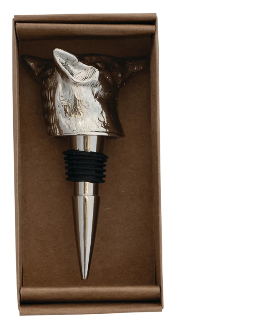 XS6977 Aluminum fox Head Bottle Stopper, Nickel Finish
