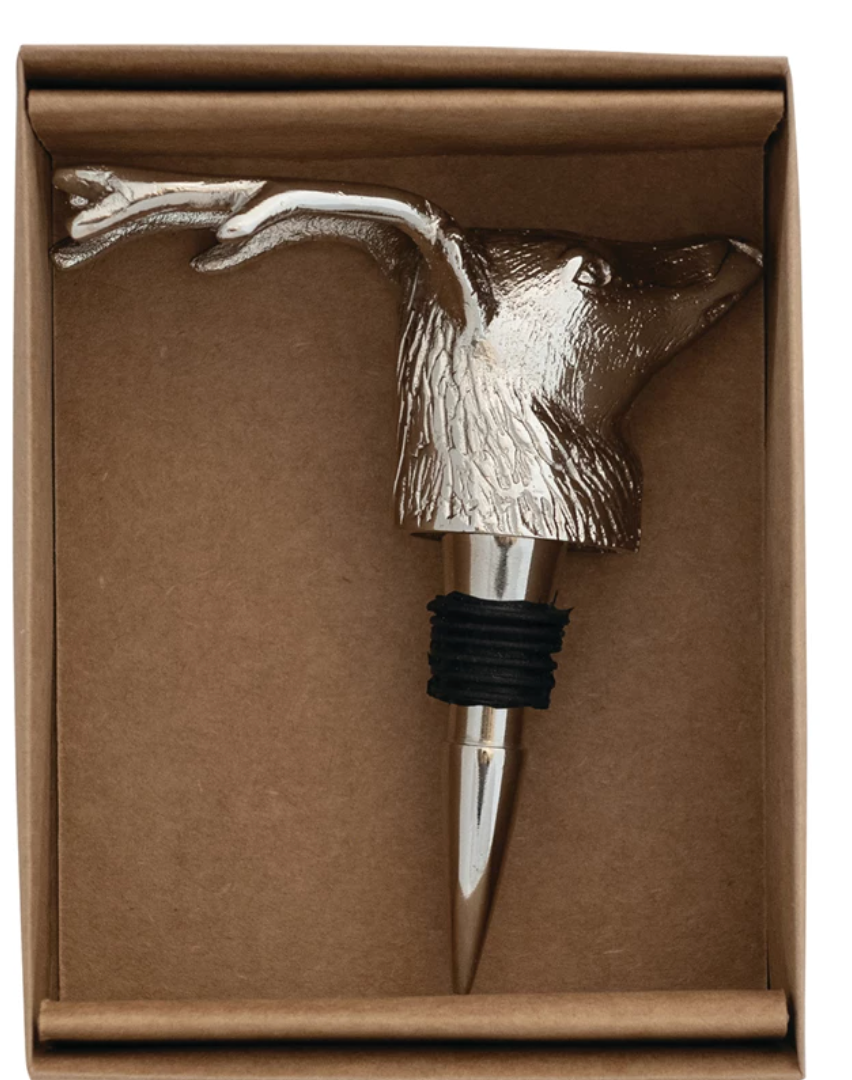 XS6978 Aluminum Reindeer Head Bottle Stopper, Nickel Finish