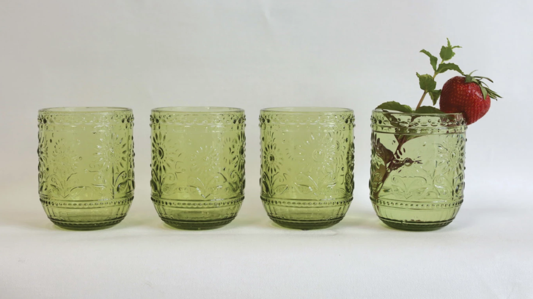 DA4315 12oz. Embossed Drinking Glass, Green