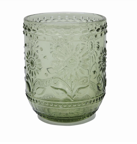 DA4315 12oz. Embossed Drinking Glass, Green