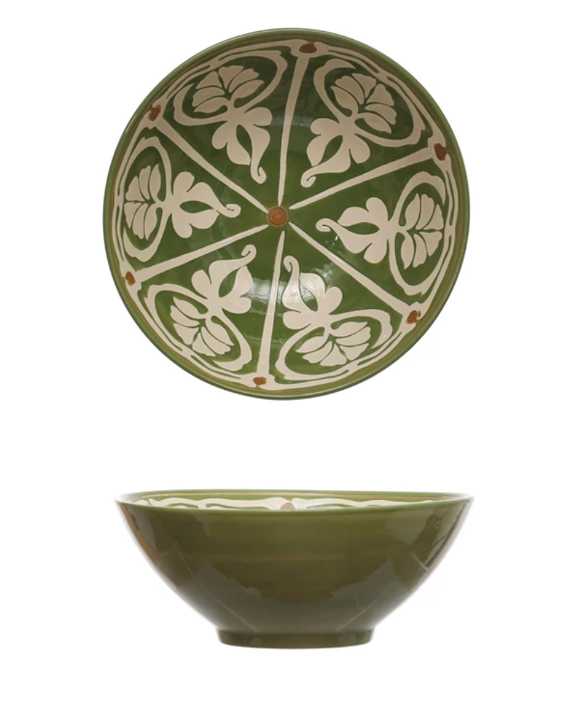 DF7955 Round Stoneware Bowl, Green