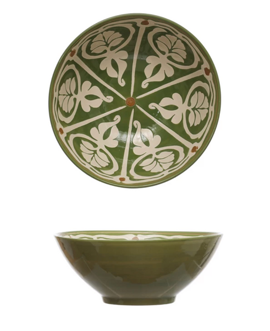 DF7955 Round Stoneware Bowl, Green