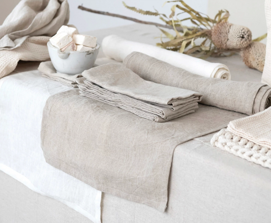 DF8166 Stonewashed Linen Table Runner, Natural