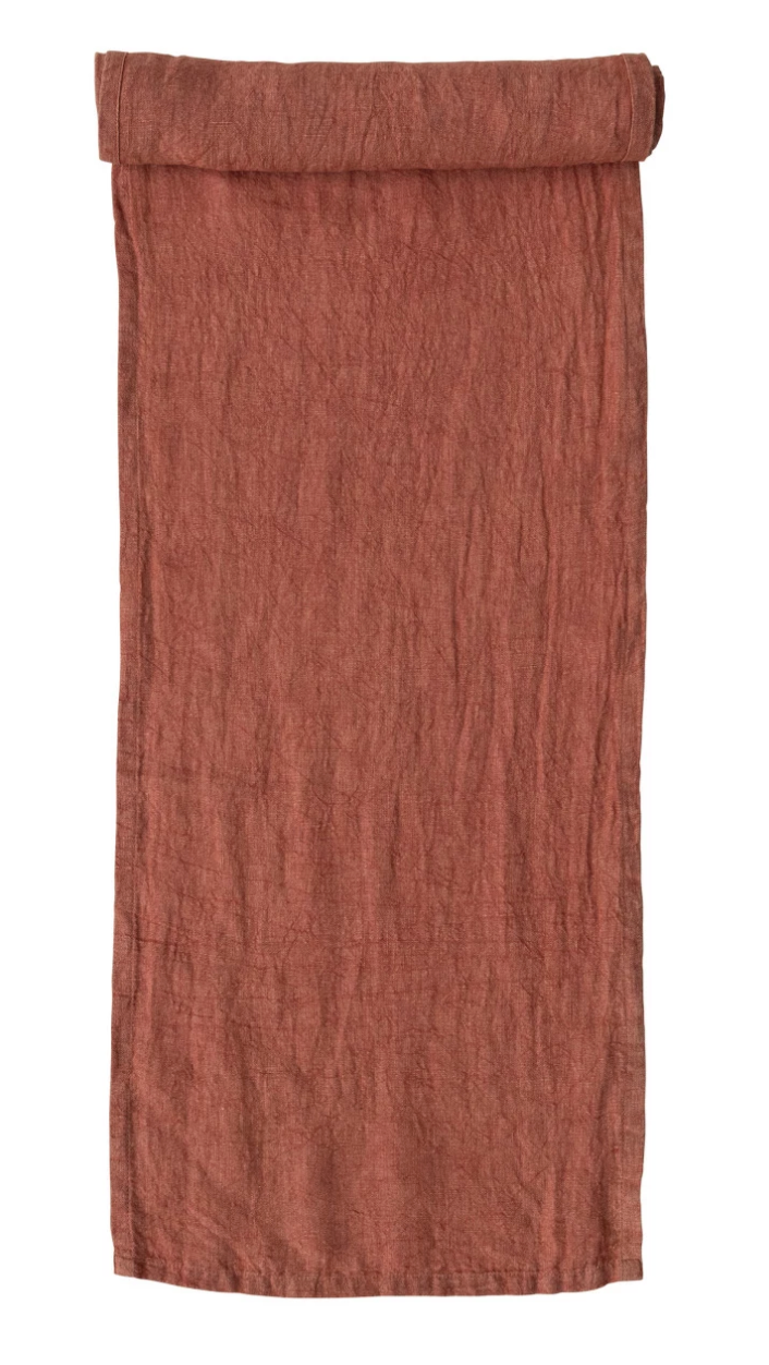 DF8170 Stonewashed Linen Table Runner, Rust