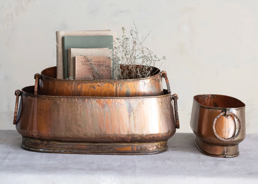 DG0065-L Oval Metal Planter with Ring Handles-Large