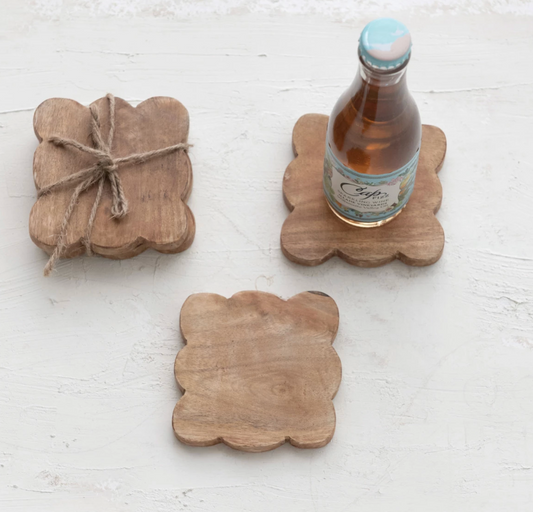 DG1056 Mango Wood Scalloped Coasters, Natural