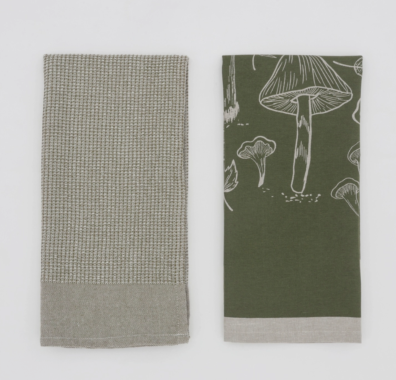 RHTP25105 Set of 2 Mushroom Waffle Tea Towels, Green