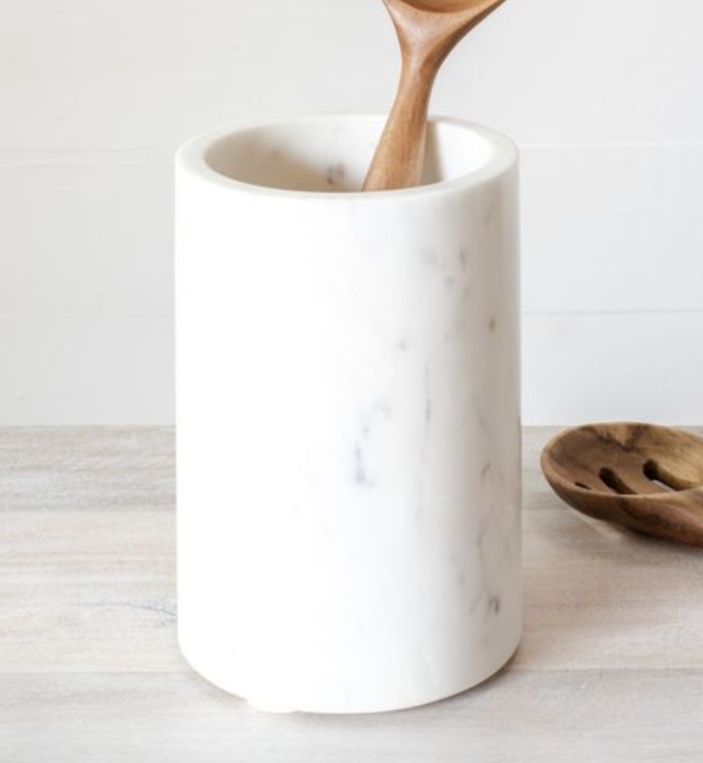 PDALL04 7" White Marble Utensil Holder