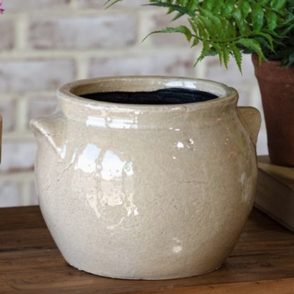 PDJCM23 6.7" Light Beige Ceramic Crock Planter