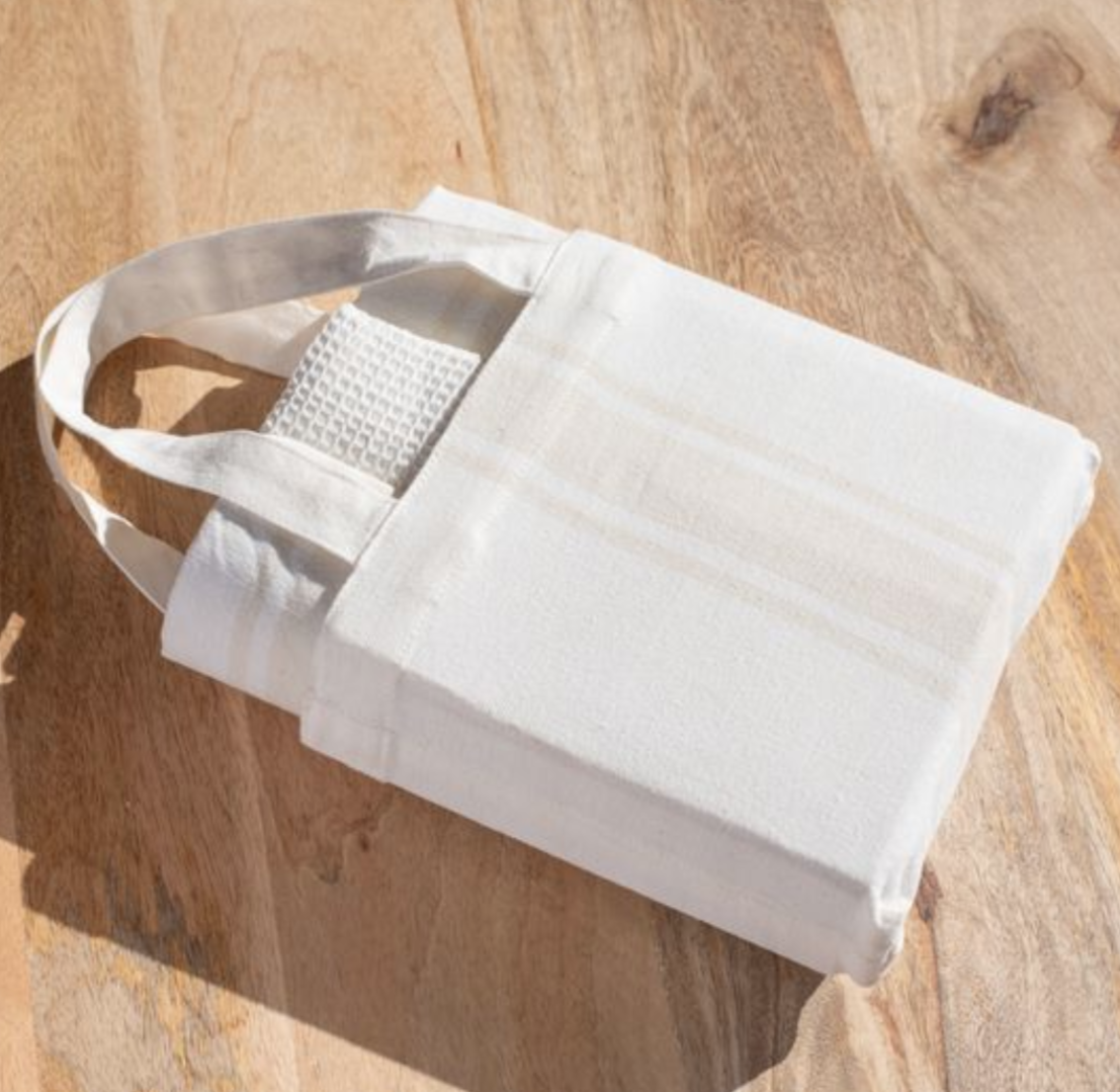 PDBX06 3 Pc Beige Stripe Towel w Bag