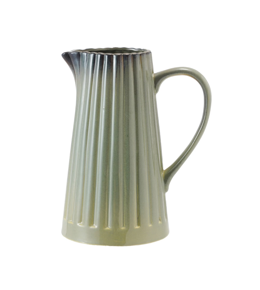 DG0971 40oz Stoneware Ribbed Pitcher, Sage Green