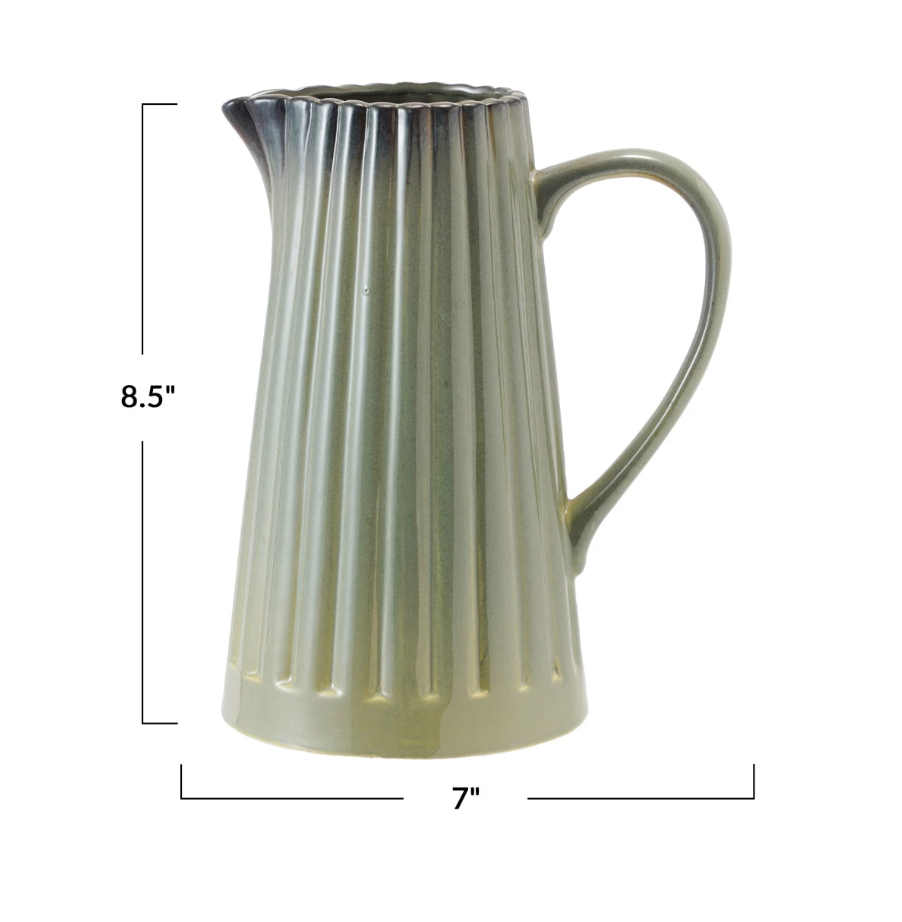 DG0971 40oz Stoneware Ribbed Pitcher, Sage Green
