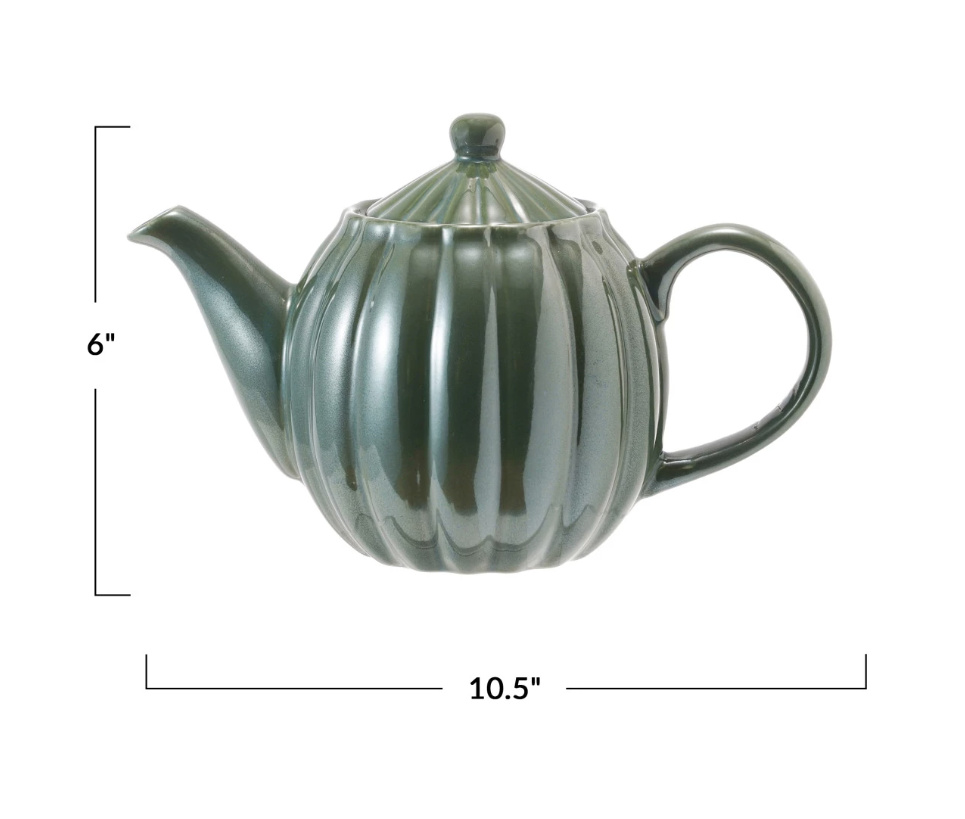 DG0975 34oz Stoneware Ribbed Teapot, Forest Green
