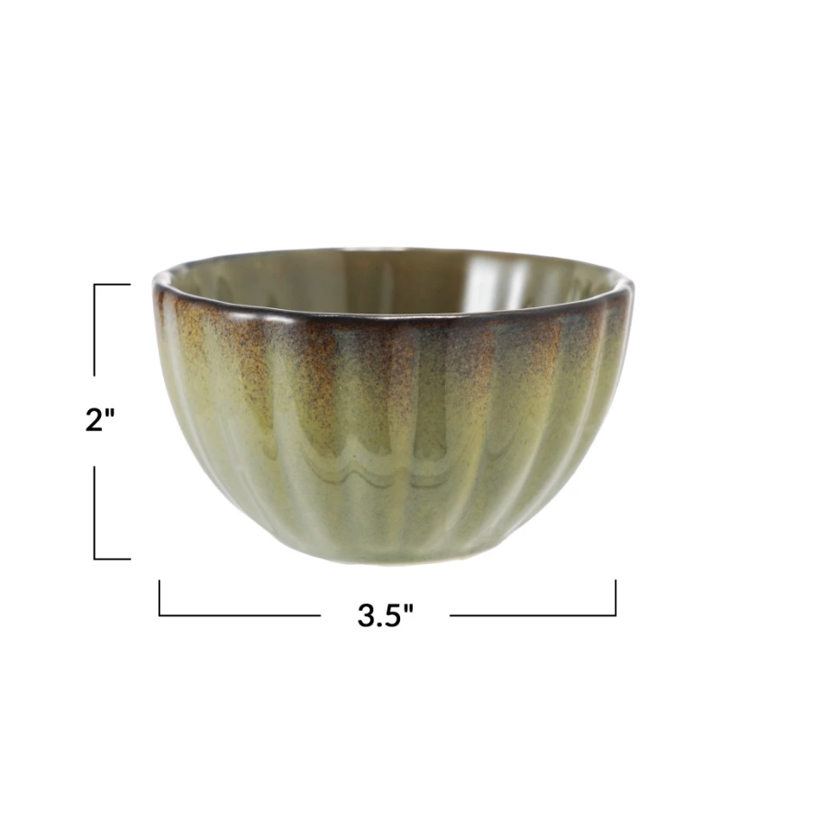 DG0980 3.5" Stoneware Fluted Bowl, Sage Green
