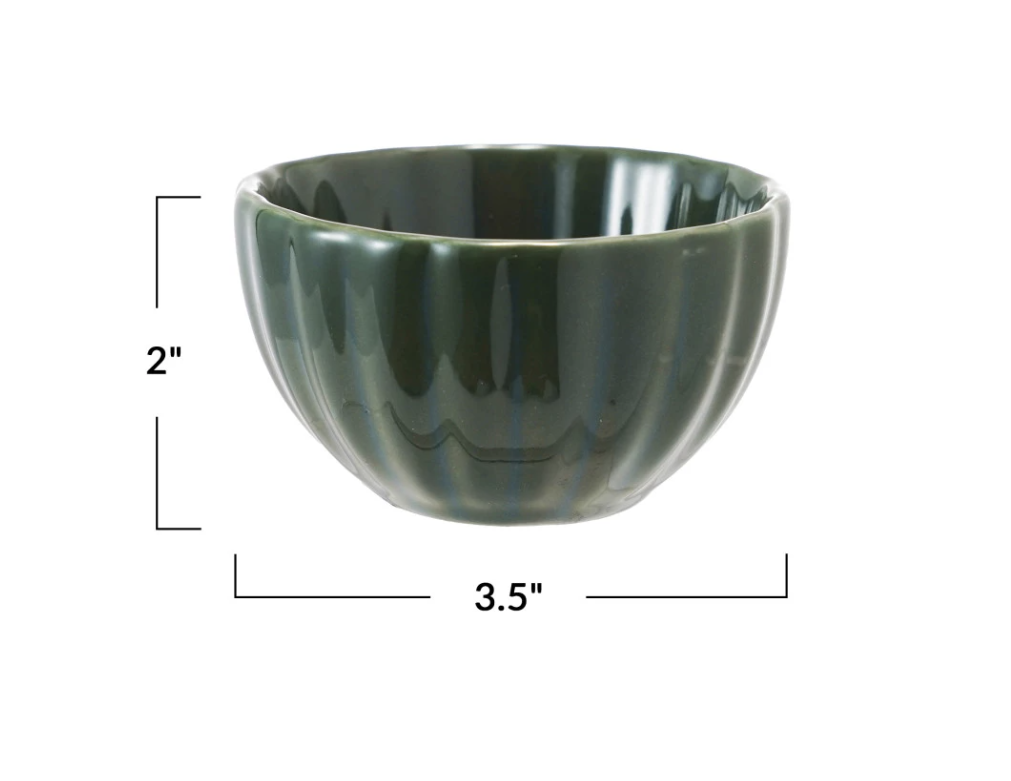 DG0981 3.5" Stoneware Fluted Bowl, Forest Green
