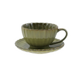 DG1108 10oz. Stoneware Fluted Mug w/ Saucer, Sage Green