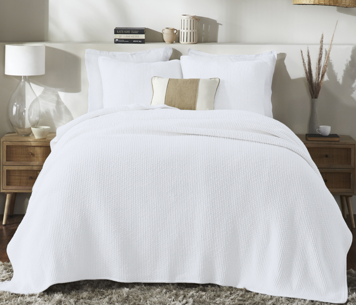 MANDALAY-KC-WHITE Mandalay Popcorn Cotton King Coverlet, White