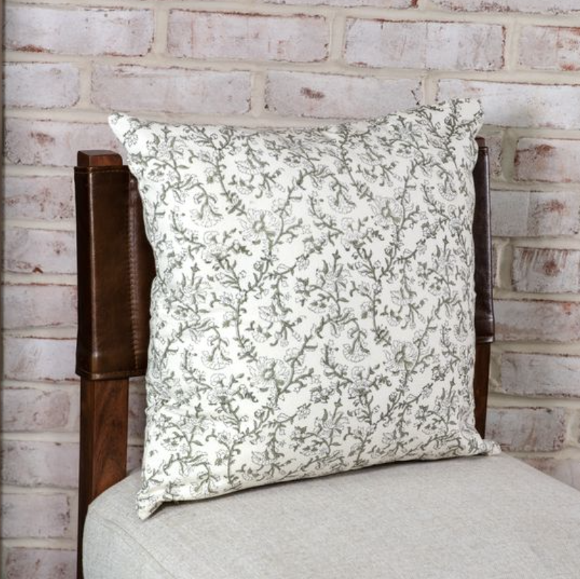 PDKT06 18x18 Cream & Sage Blossom Pillow