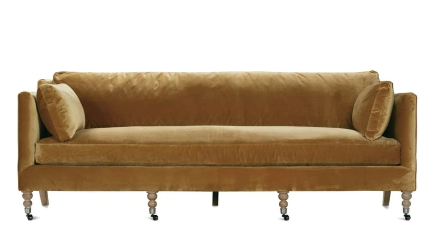 Quick Ship 90" Madeline Antique Amber Velvet Sofa