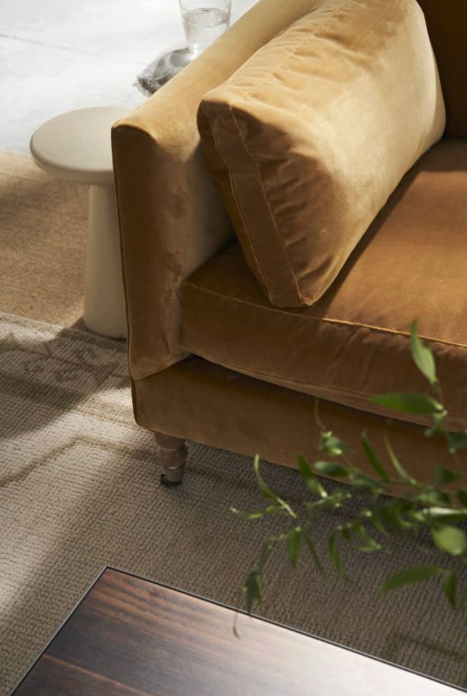 Quick Ship 90" Madeline Antique Amber Velvet Sofa