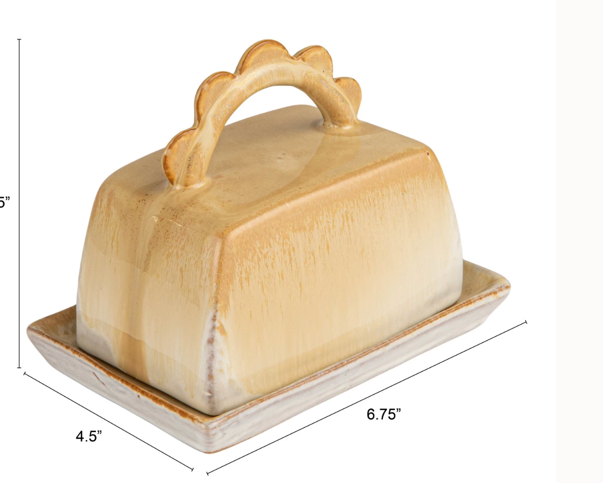 AH3706 Stonewear Butter Dish w/ Scalloped Handle