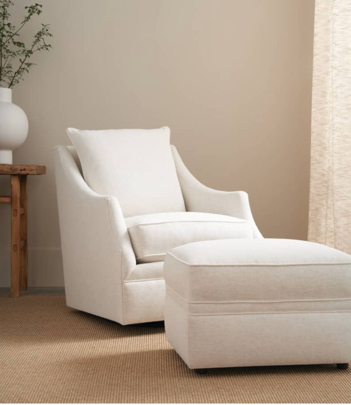 Quick Ship Kara Ottoman in Nomad Snow